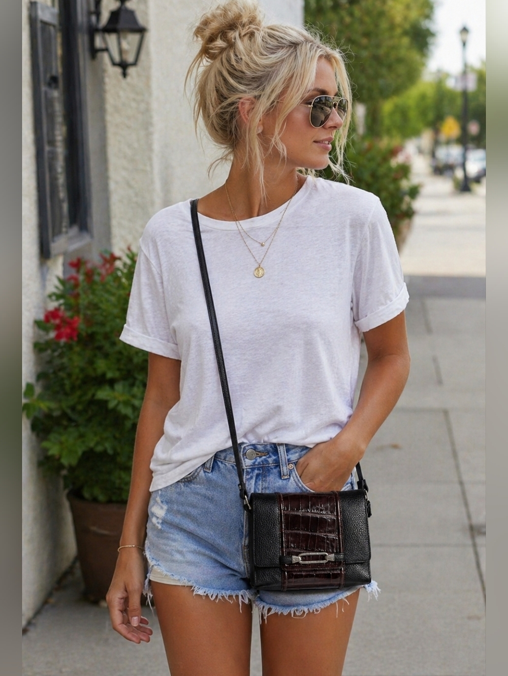 Brighton Croc Embossed Leather Organizer Crossbody Bag